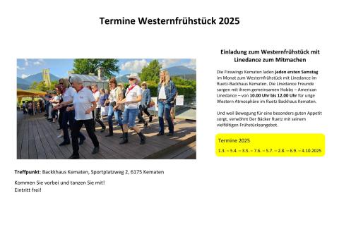 Termine Westernfrühstück 2025 Bäcker Ruetz