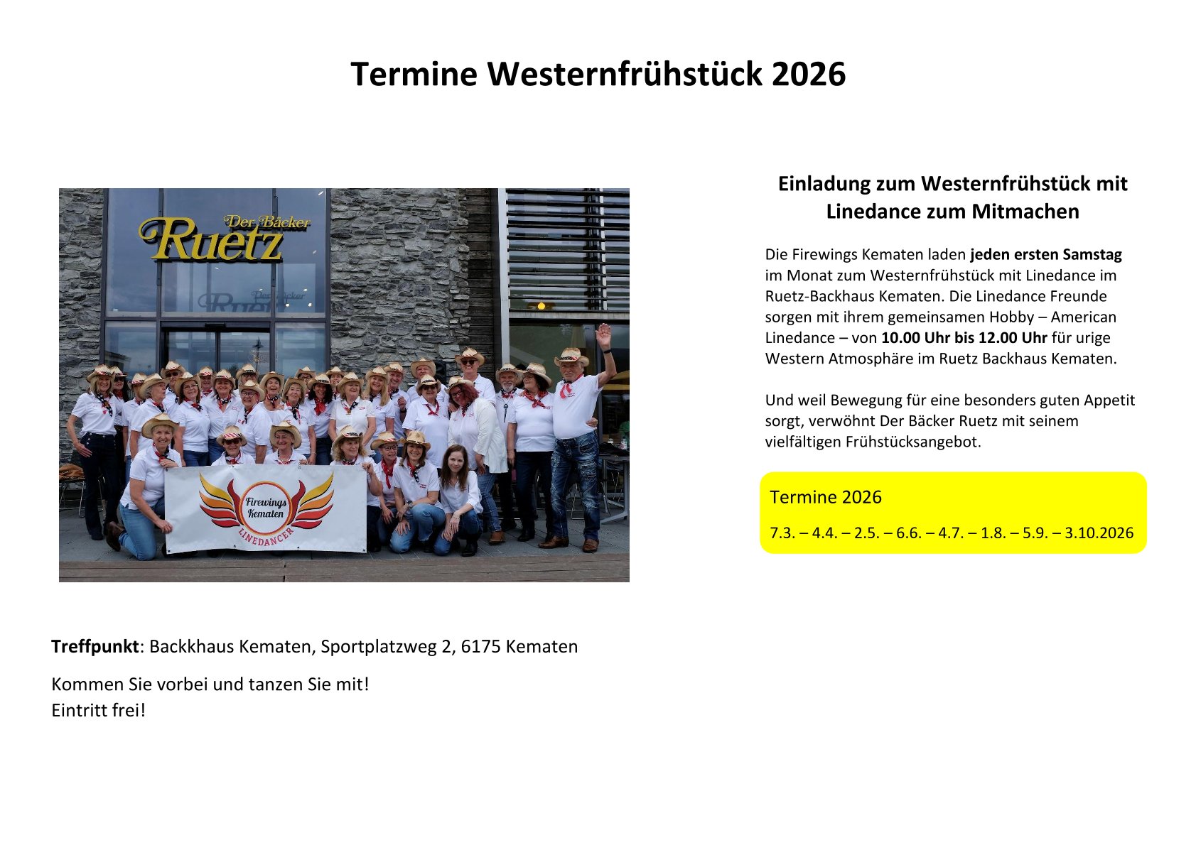 Termine Westernfrühstück 2026